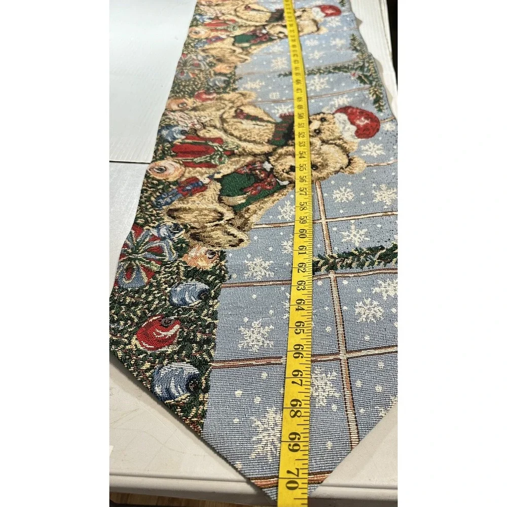 Christmas Teddy Bears Table Runner Ornaments Presents Home Decor Festive 13x70